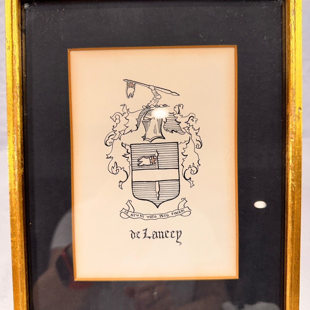 de Laneey CE ATUM VOTO PETO FINEM Coat of Arms Matted & Framed Sketch Print NYC